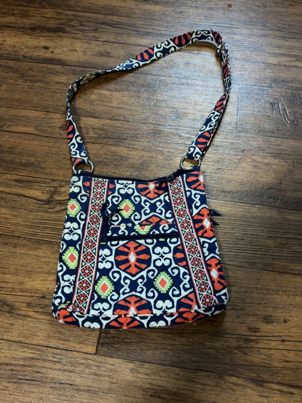 Vera Bradley Navy Crossbody with Orange & Lime Pattern
